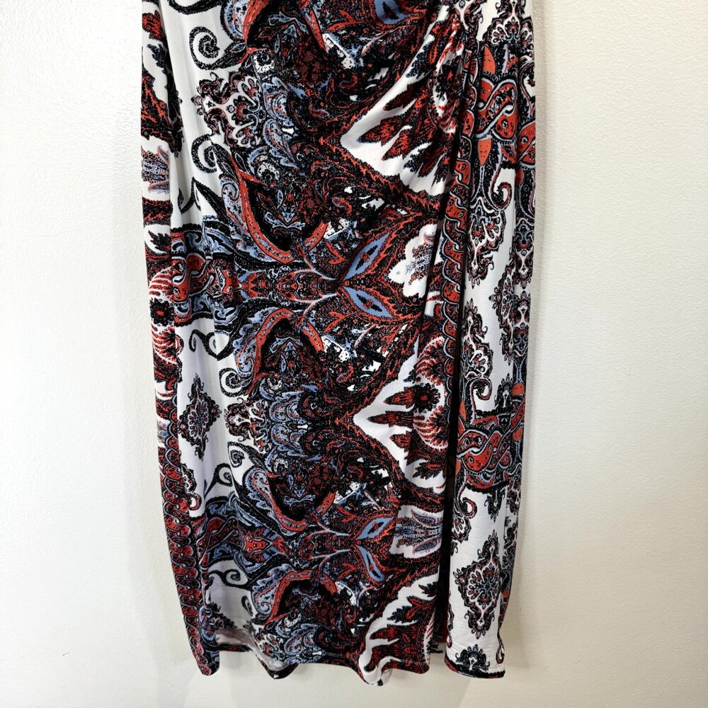 Kate & Mallory White Paisley-Print Midi Dress with Red, Blue and Black Accents - Picture 3 of 13